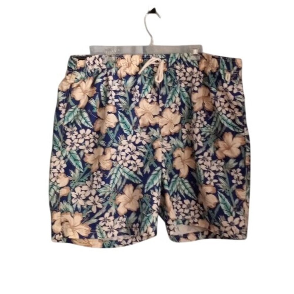 Lands End XXL 44 46 Mens Floral Swim Trunks Elastic Waist Drawstring Polyester